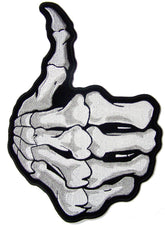 Wholesale JUMBO SKELETON BONES HAND THUMBS UP  EMBROIDERED PATCH 11 INCH (Sold by the piece)